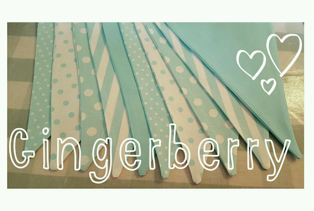Gingerberry Mint Aqua Bunting with spots, dots stripes and plain.